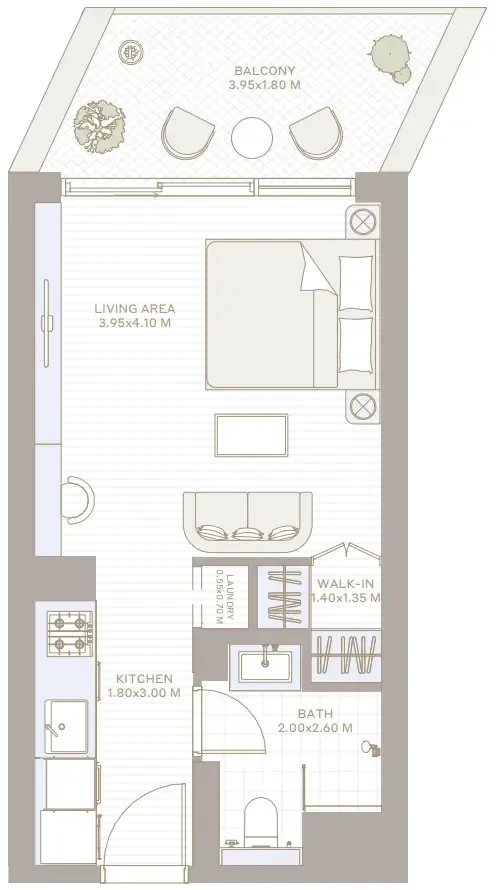 Park Five Studio floor plan, 437 sqft