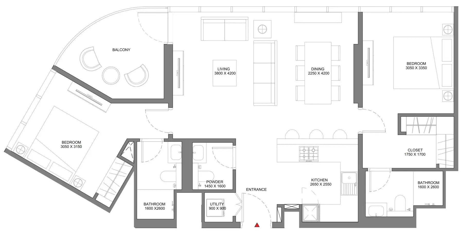 Beach Residences at Siniya Island 2 bed floor plan, 1,035 sqft