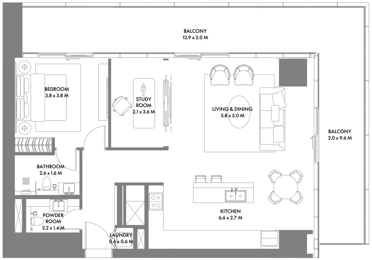 W The Residences by Arada 1 bed floor plan, 1,324 – 1,469 sqft