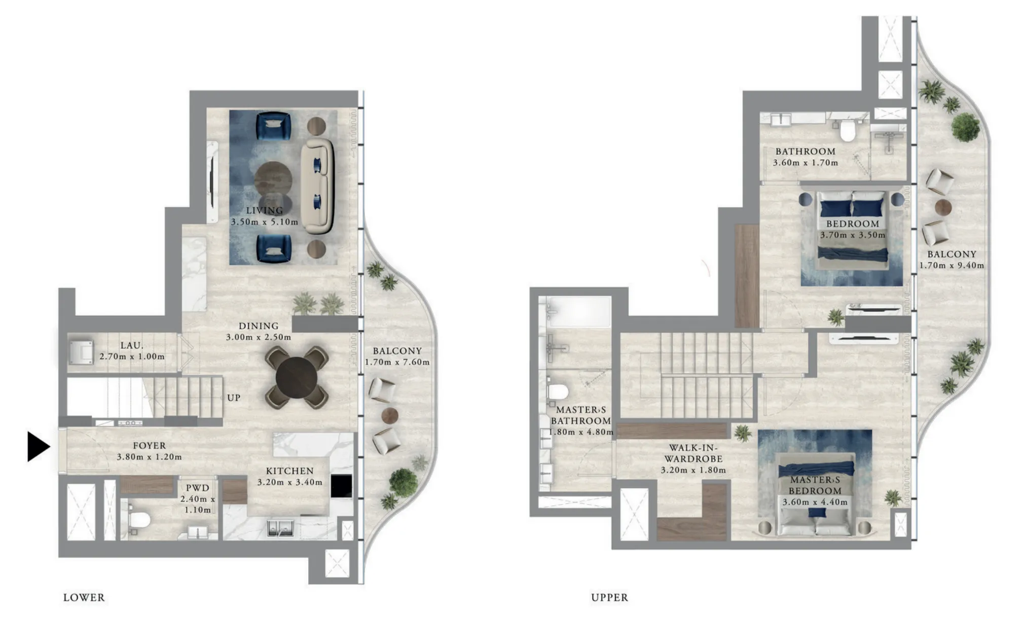Royal Yacht Club Residence 2 bed floor plan, 1,683 sqft