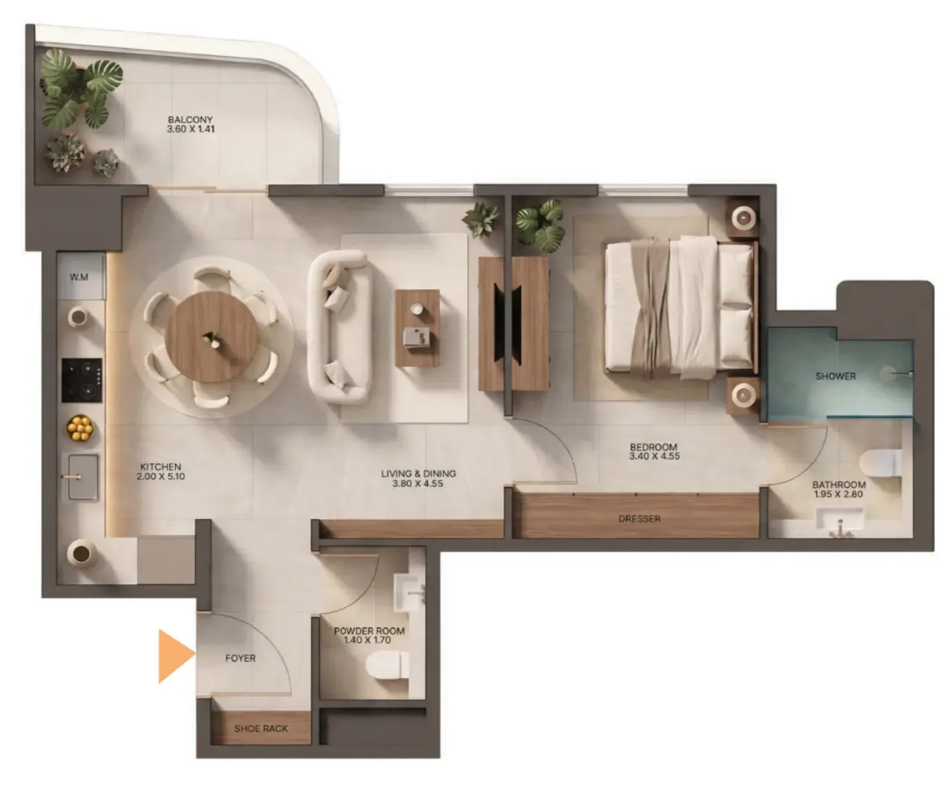 Zen Lagoons by Sanzen 1 bed floor plan, 689 sqft