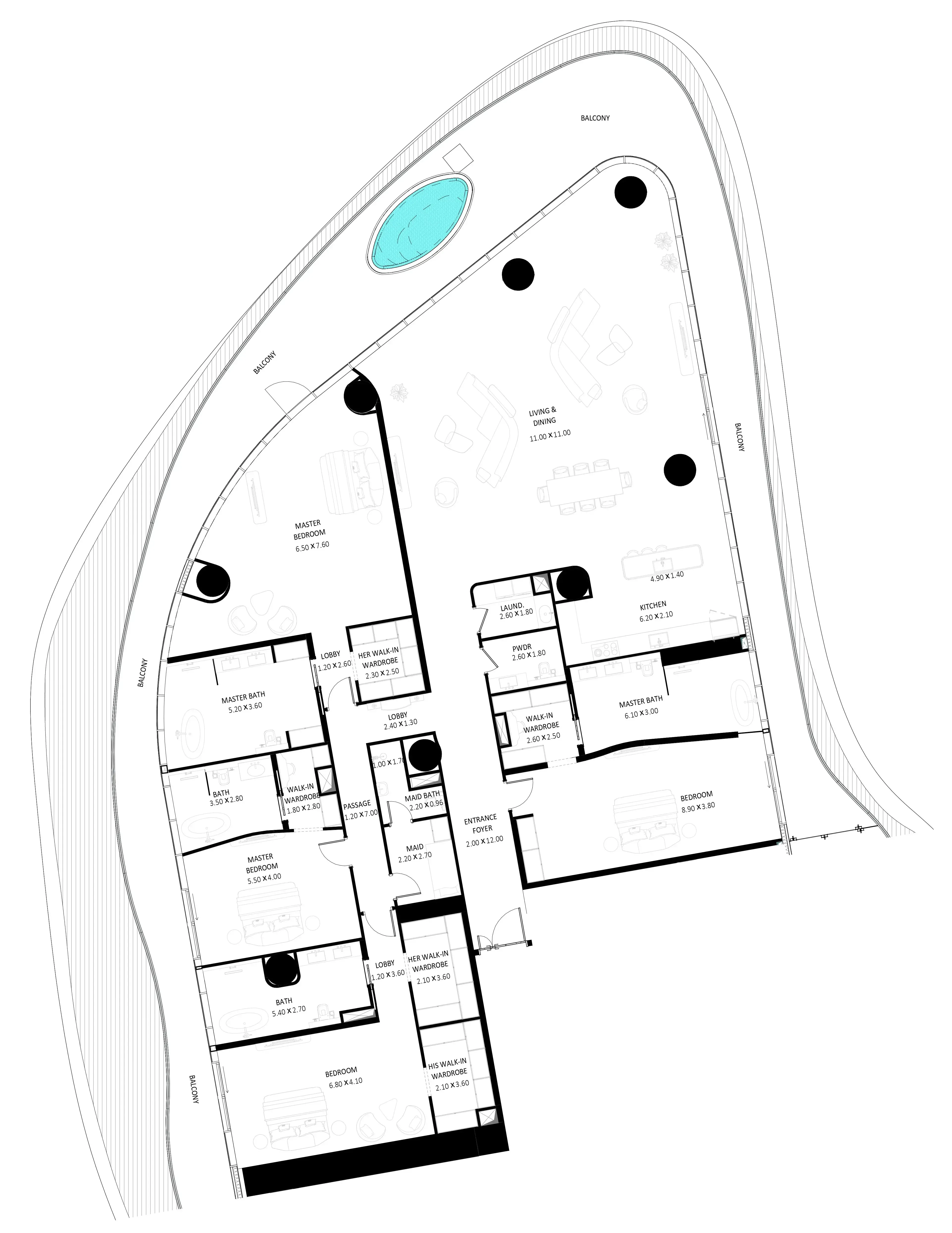 Bugatti Residences by Binghatti 4 bed floor plan, 6,689 sqft