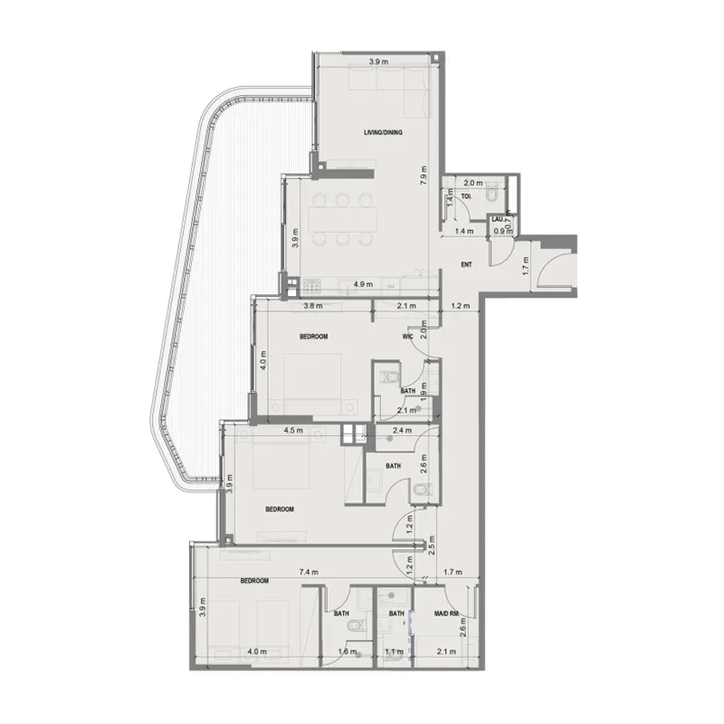Blue Marina Residence 3 bed floor plan, 1,981 – 1,982 sqft