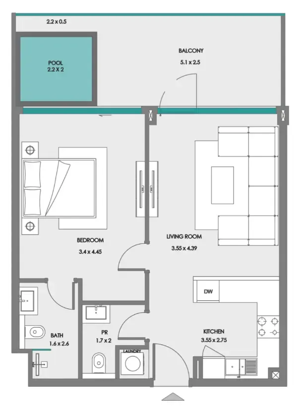 Samana Boulevard Heights 1 bed floor plan, 767 sqft