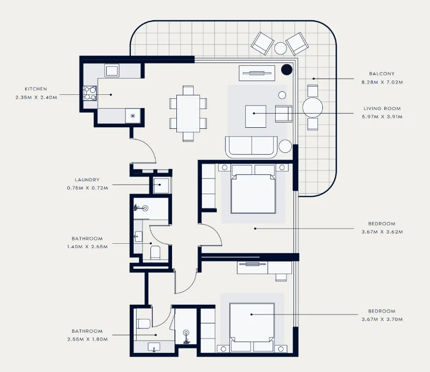 Azizi Venice 1 bed floor plan, 707 – 731 sqft