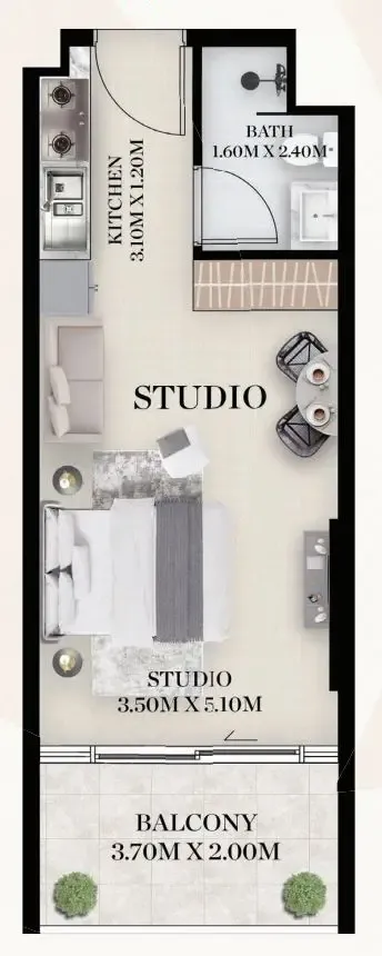 Chapter 01 by Newbury Studio floor plan, 409 sqft