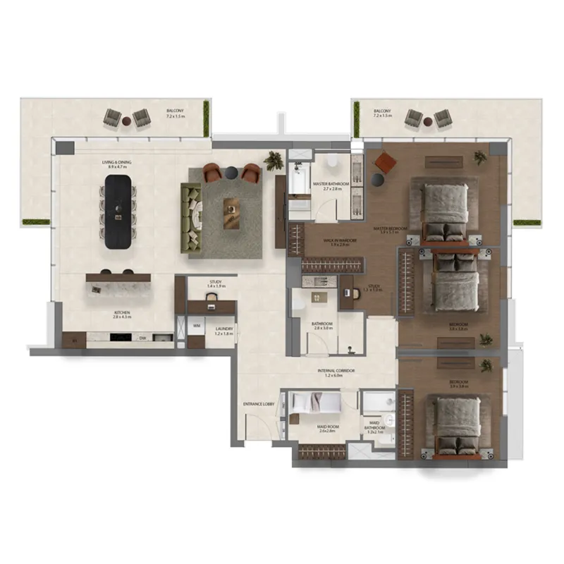 Sei Saadiyat 3 bed floor plan, 2,239 sqft