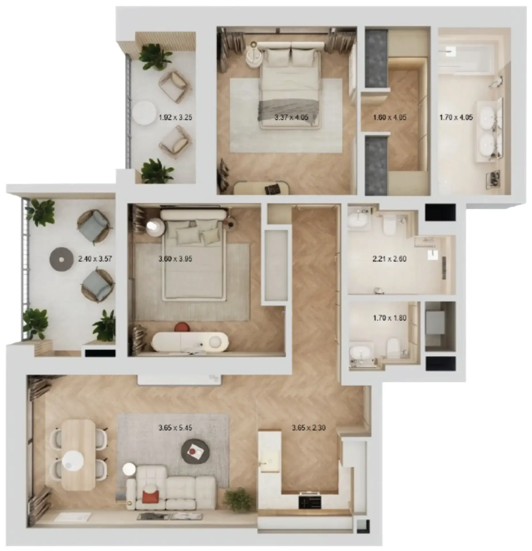 Arisha Terraces 2 bed floor plan, 1,206 sqft