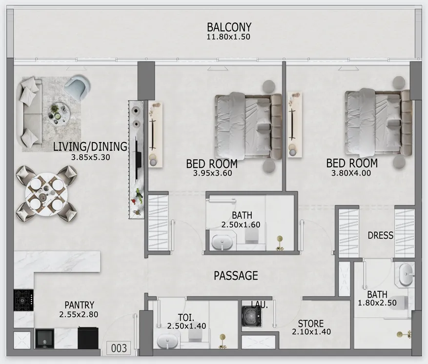 Casa Altia 2 bed floor plan, 1,253 sqft
