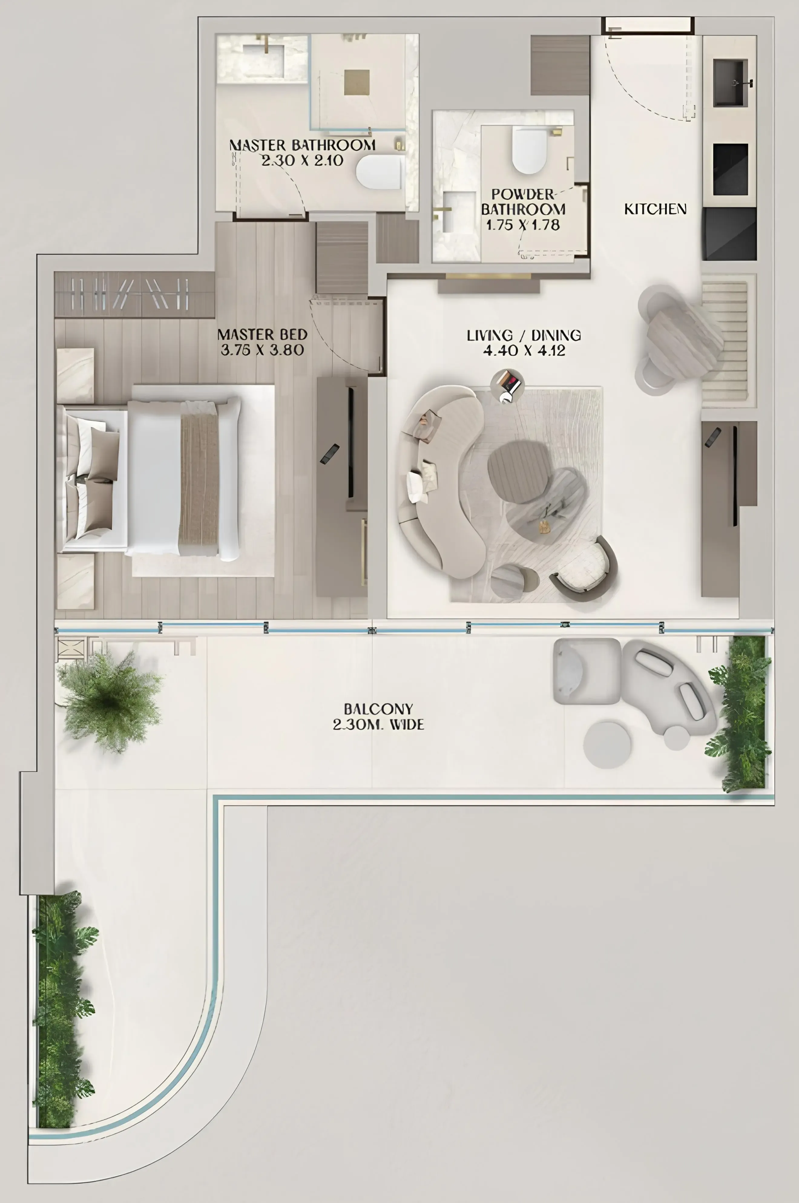 Soléva Beach Residences 1 bed floor plan, 863 sqft