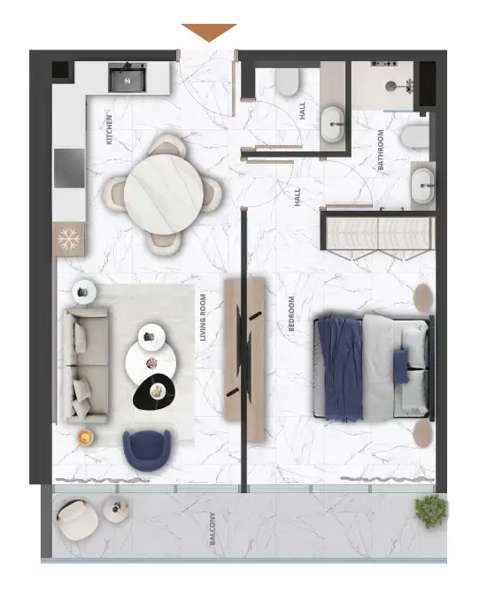 Wadi Hills 1 bed floor plan, 665 sqft