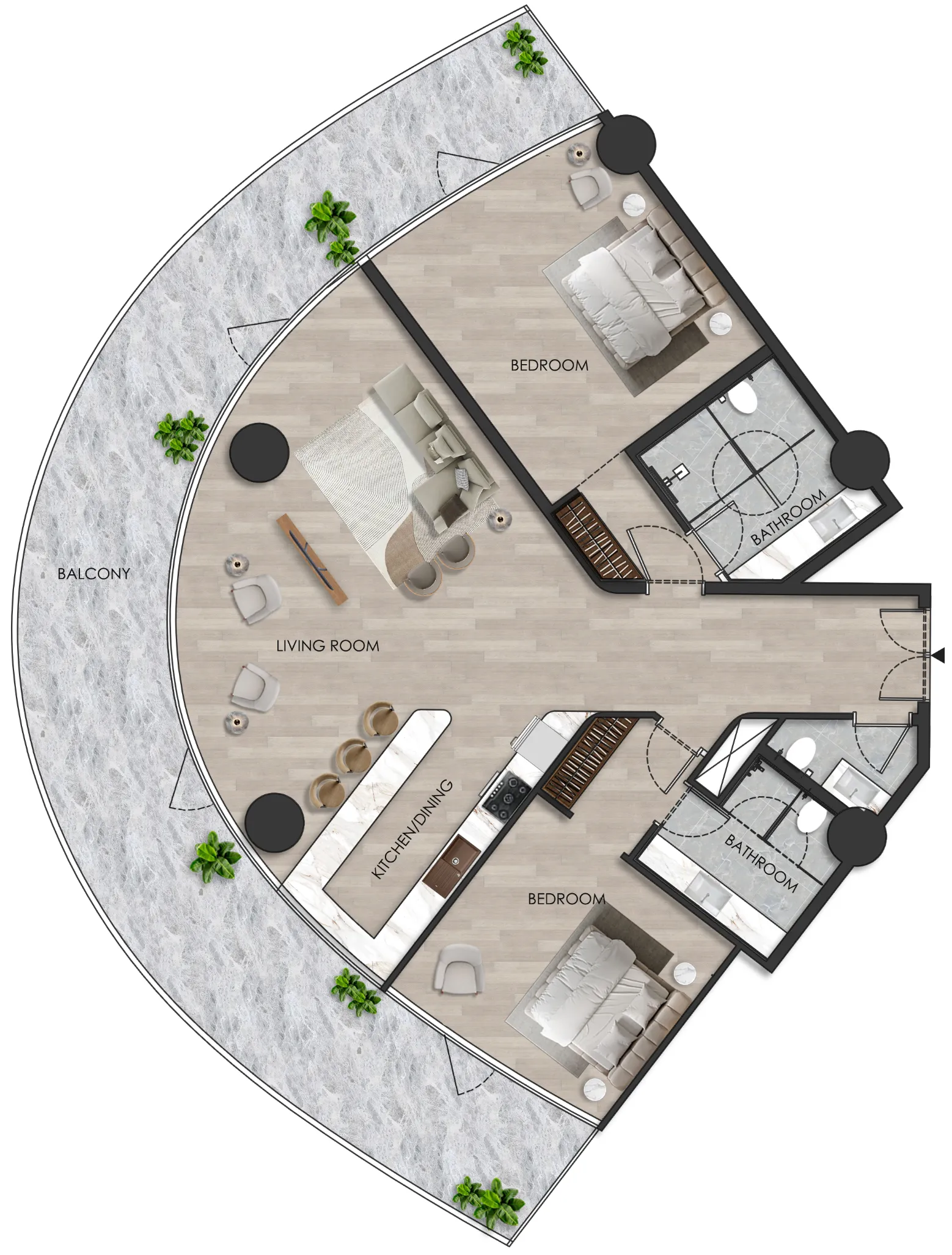 The Beach Residence 2 bed floor plan, 2,215 sqft