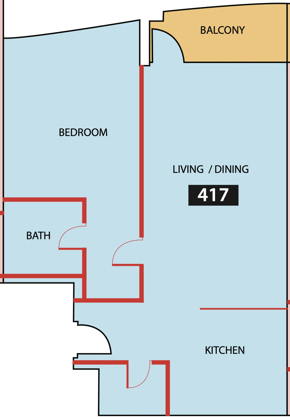 Paradise View 1 1 bed floor plan, 835 sqft