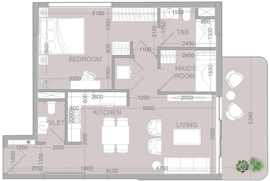 TETR1S Tower 1 bed floor plan, 785 sqft
