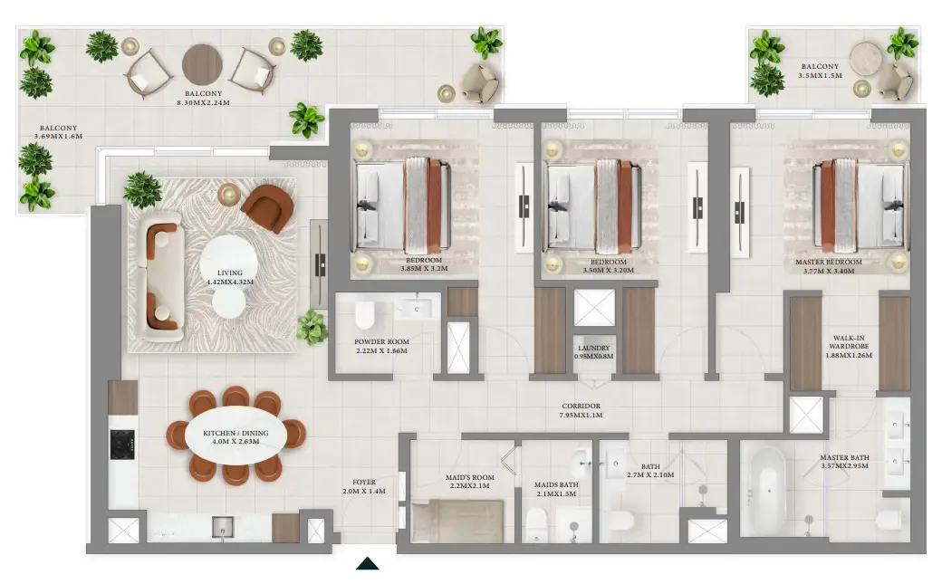 Vida Residences Hillside 3 bed floor plan, 1,827 sqft