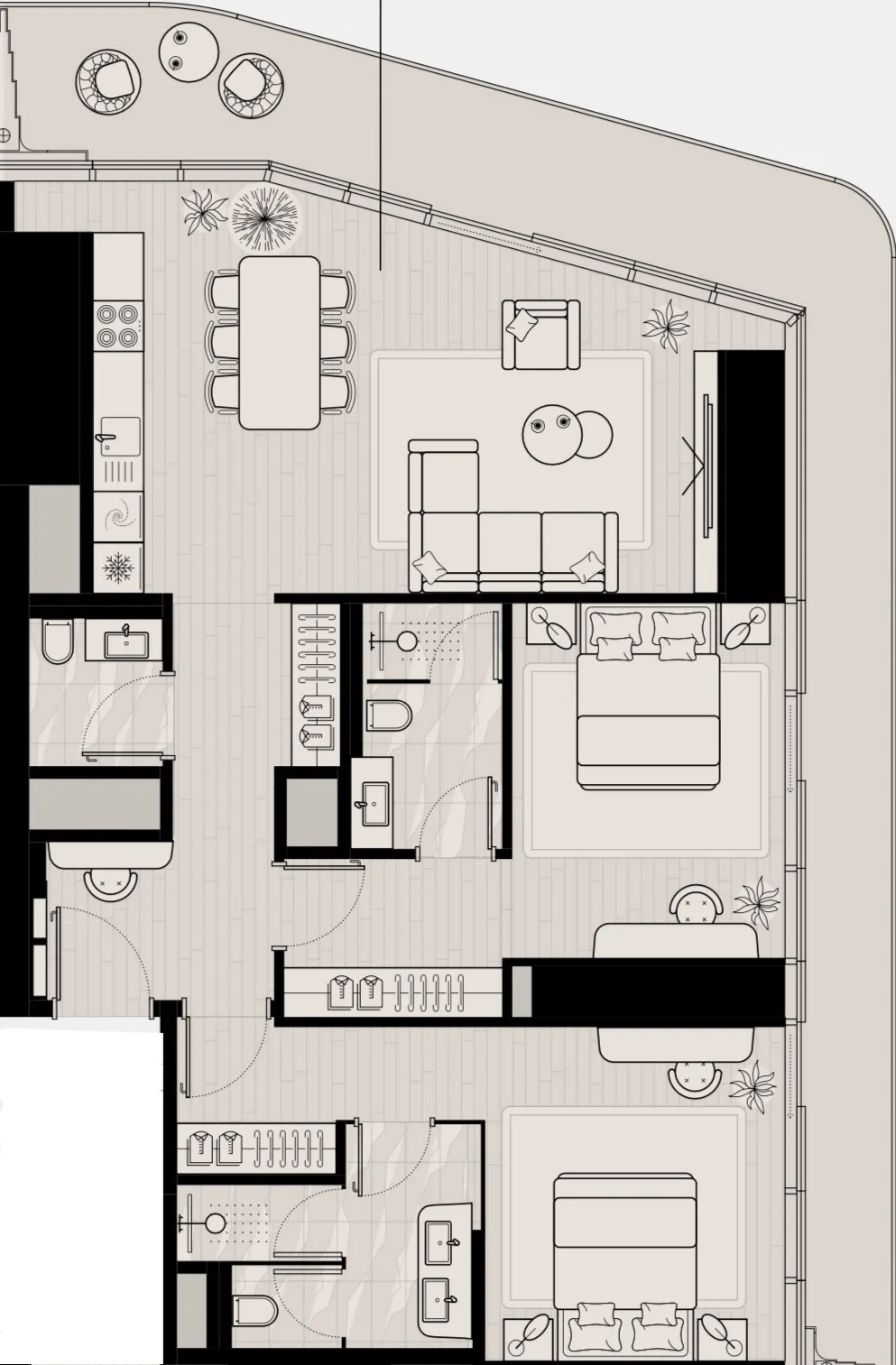 Iconic Tower 2 bed floor plan, 1,599 sqft