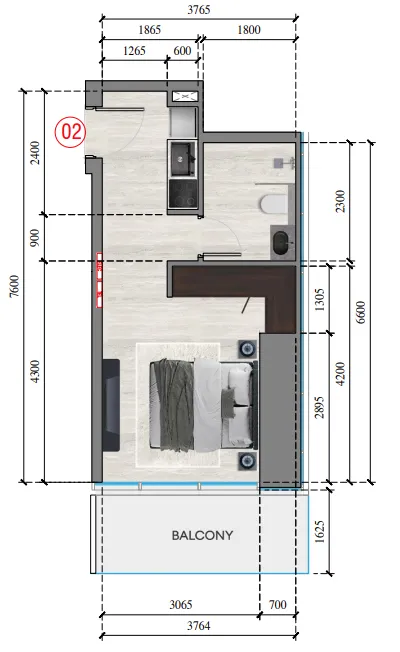 Auresta Tower Studio floor plan, 371 sqft