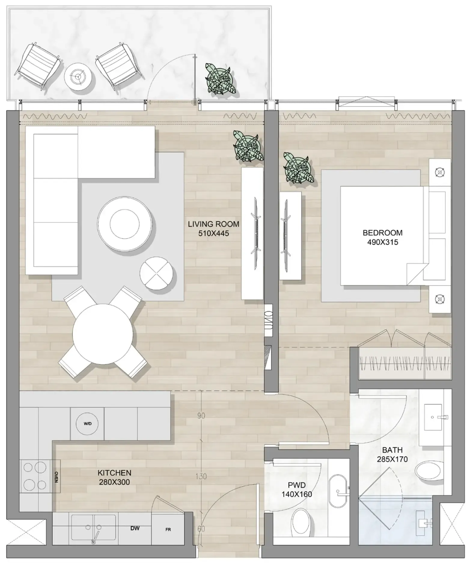 Skai Mina 1 bed floor plan, 824 – 922 sqft