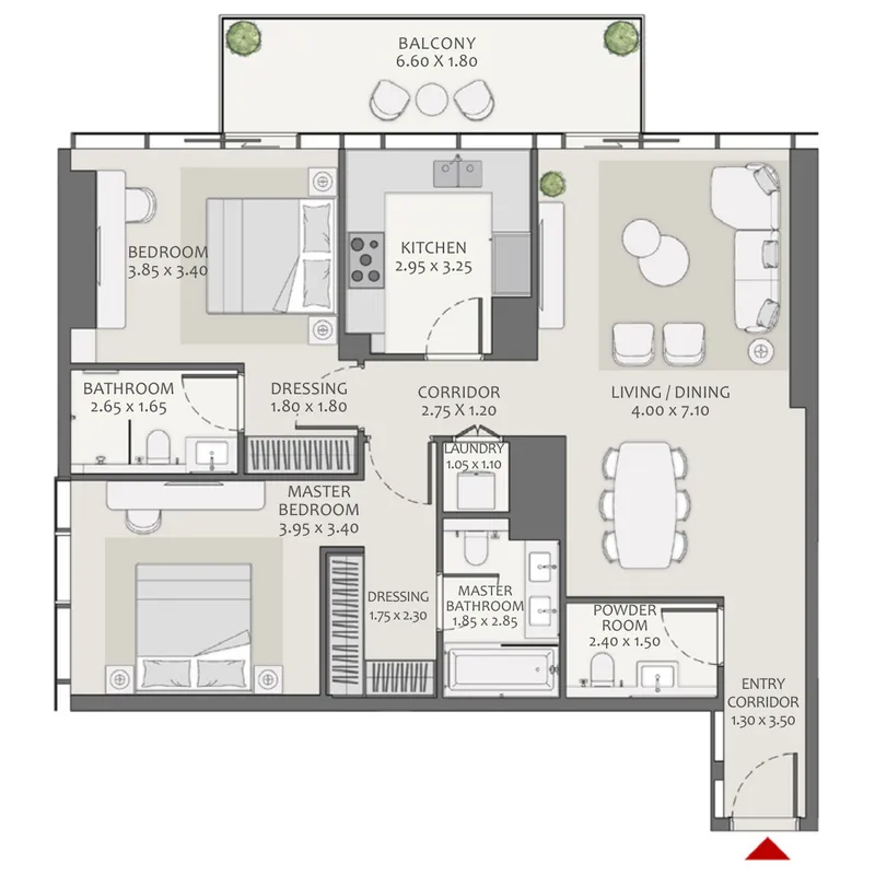 Avenue Park Towers 2 at Wasl 1 2 bed floor plan, 1,301 – 2,003 sqft