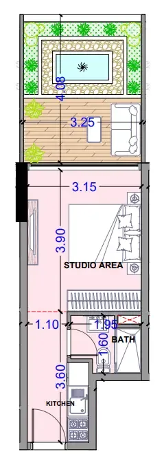 Celesto 3 Studio floor plan, 306 – 1,026 sqft