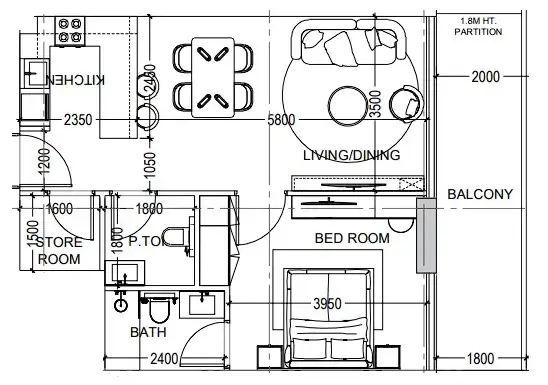 Al Haseen Residences 6 1 bed floor plan, 759 sqft