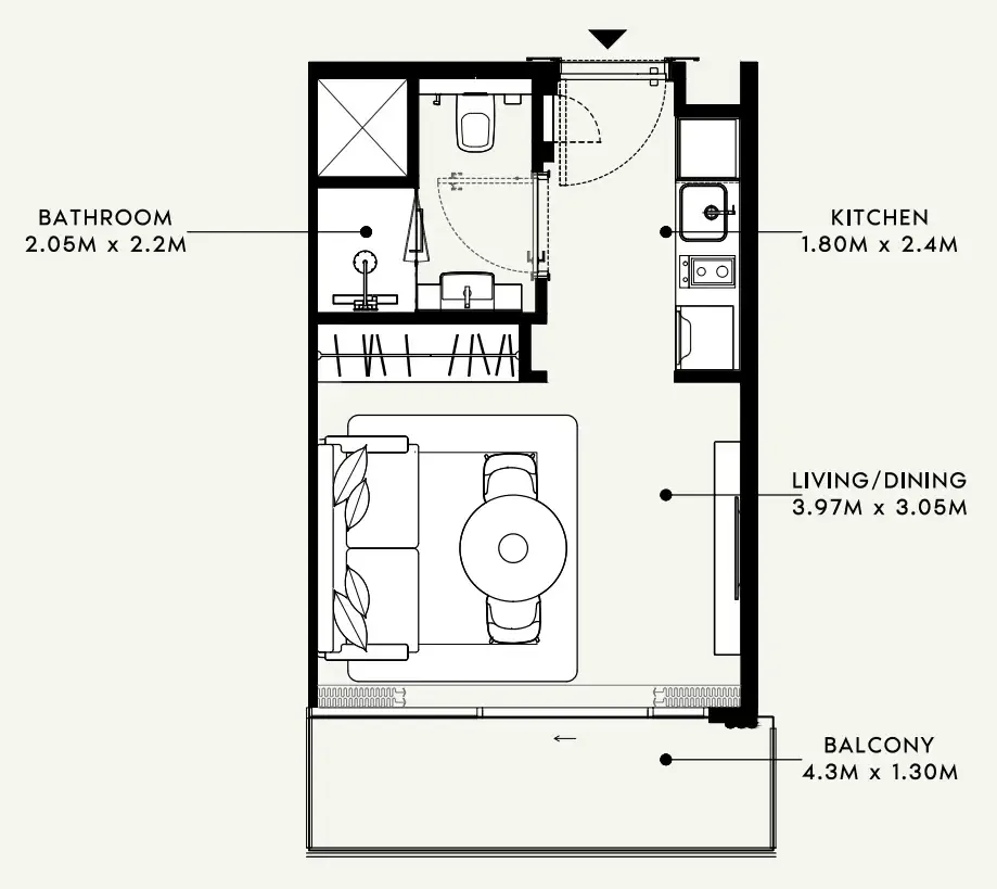 Azizi Milan Studio floor plan, 321 – 332 sqft