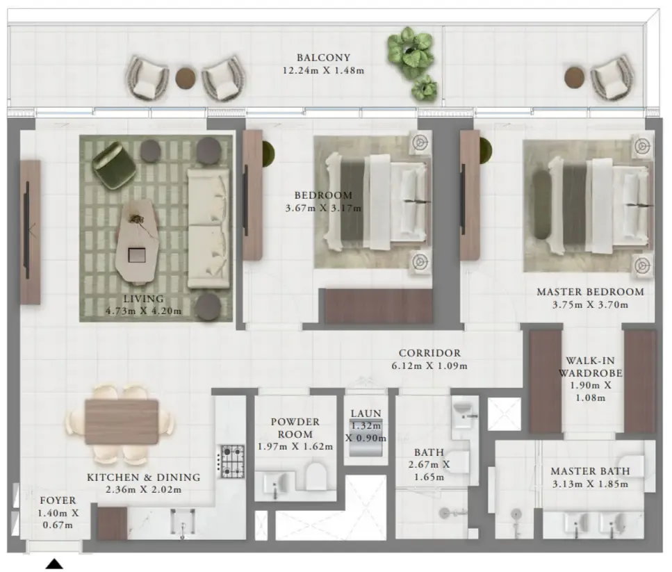 Creek Bay 2 bed floor plan, 1,248 sqft