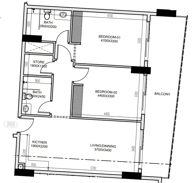 Astra South 2 bed floor plan, 1,089 sqft