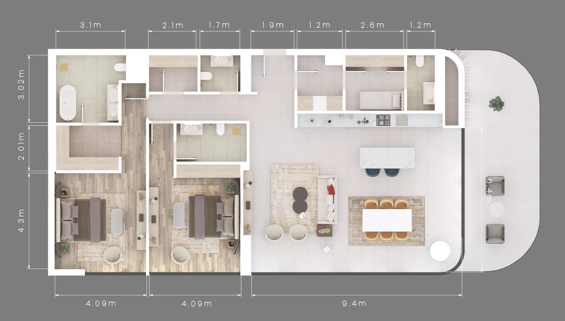Mamsha Gardens 2 bed floor plan, 2,177 sqft