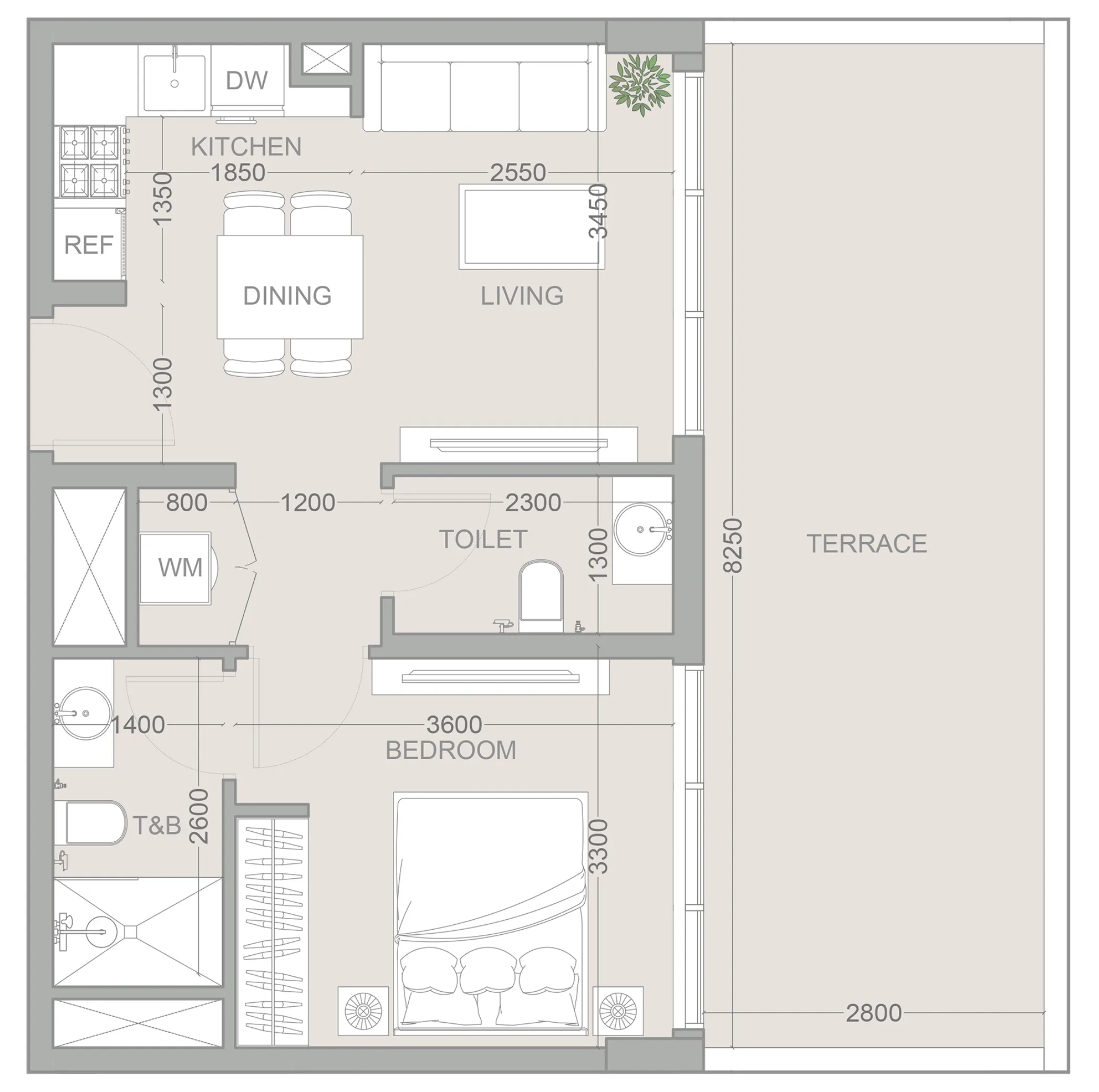 1WOOD Residence 2 1 bed floor plan, 726 – 739 sqft