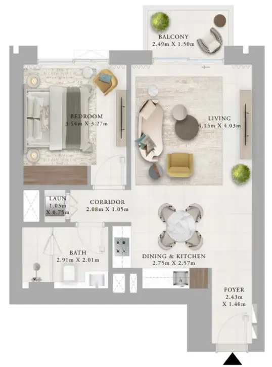 Creek Haven 1 bed floor plan, 739 sqft