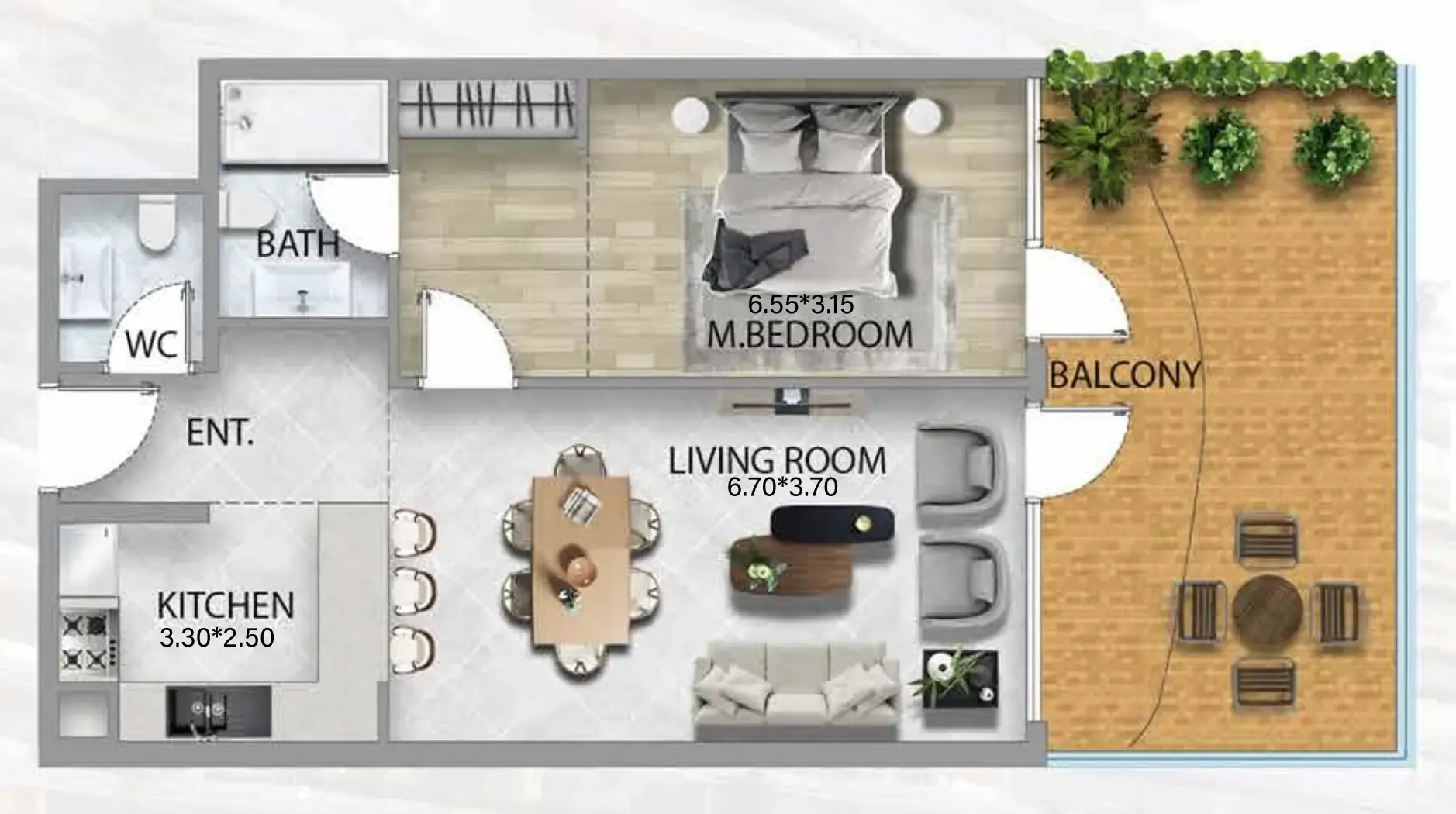 311 Boulevard 1 bed floor plan, 979 sqft