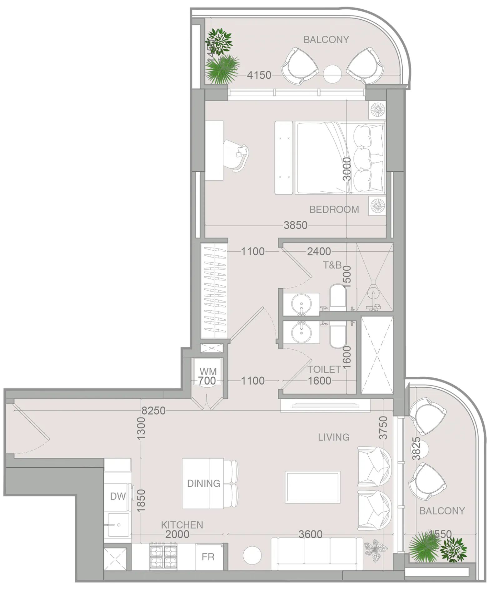 ALTA V1EW 1 bed floor plan, 750 sqft