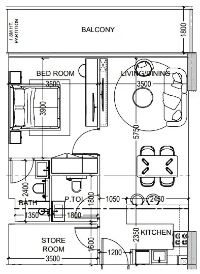 Al Haseen Residences 6 1 bed floor plan, 791 sqft