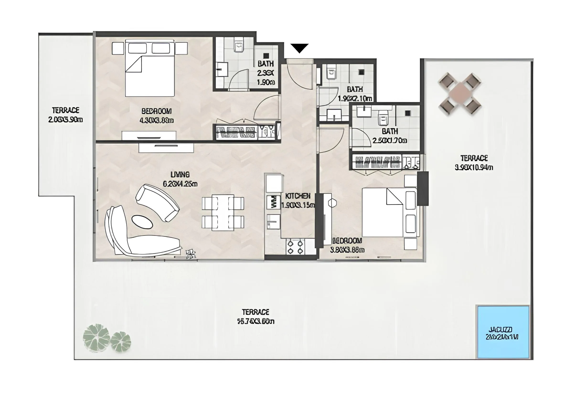 Trinity 2 bed floor plan, 2,117 sqft