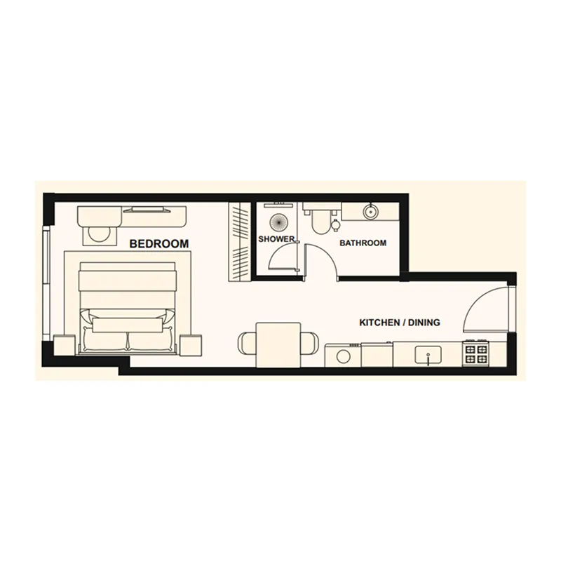 The Elysian Studio floor plan, 413 sqft