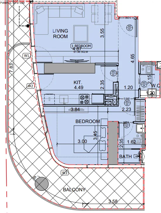 Binghatti Skyhall 1 bed floor plan, 995 sqft