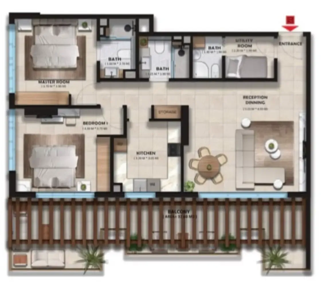 The Spark By Esnaad 2 bed floor plan, 1,473 sqft