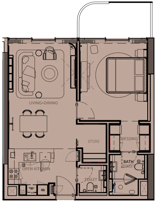 Sunset Bay Grand 1 bed floor plan, 841 sqft