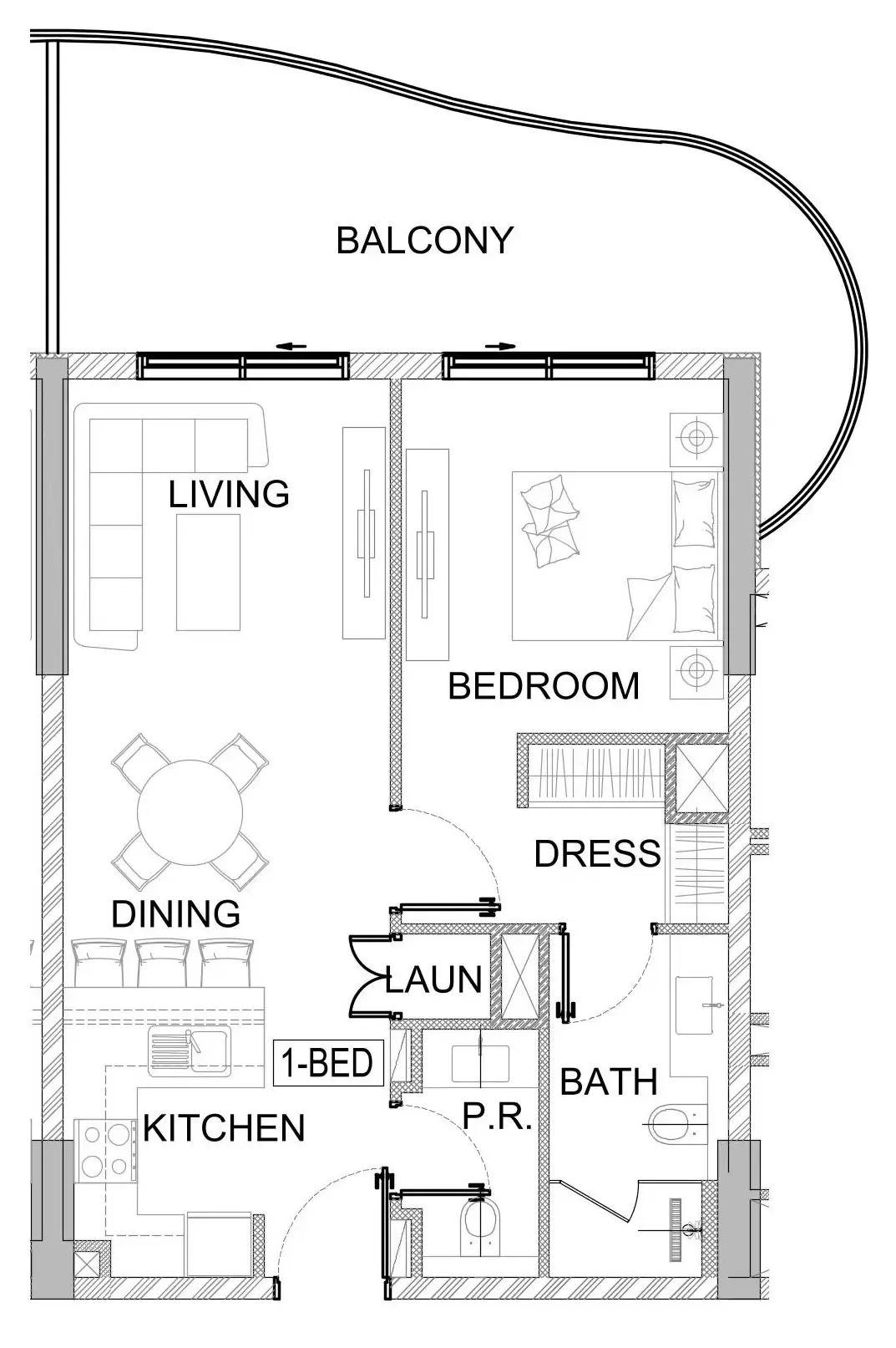 Valencia 1 bed floor plan, 815 – 820 sqft