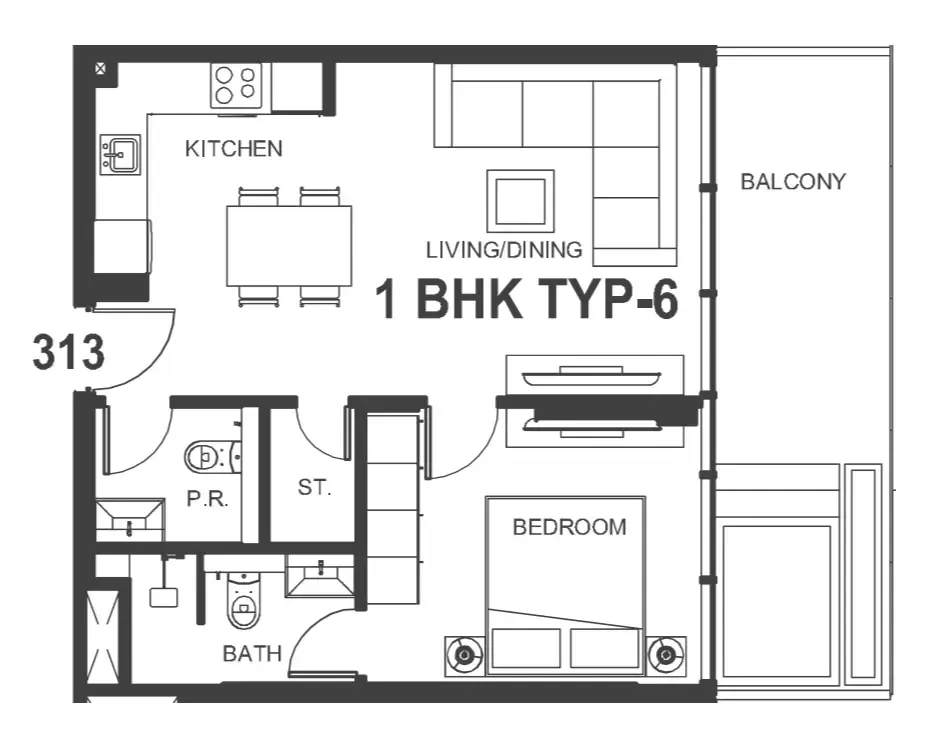 Interstellar Tower 1 bed floor plan, 667 sqft