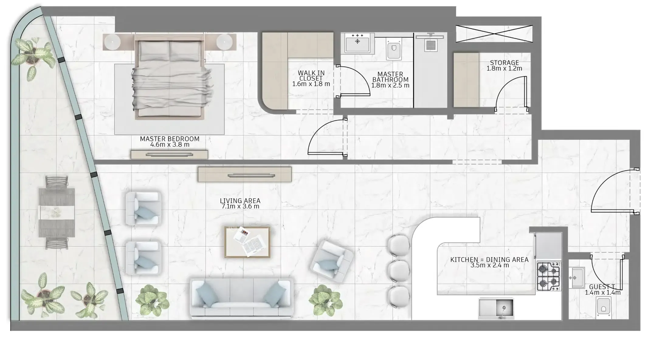 Al Habtoor Tower 1 bed floor plan, 1,044 sqft