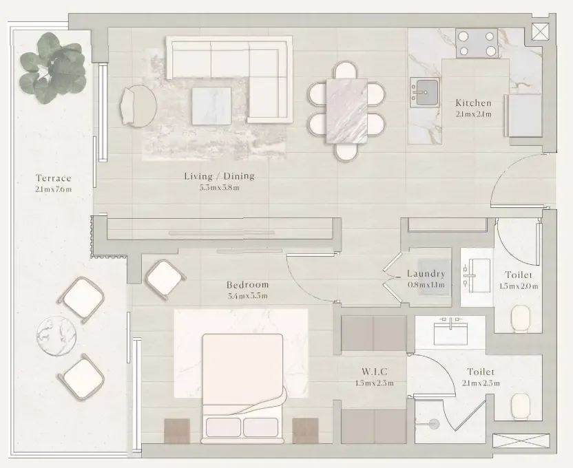 Emerge Residences 1 bed floor plan, 772 sqft