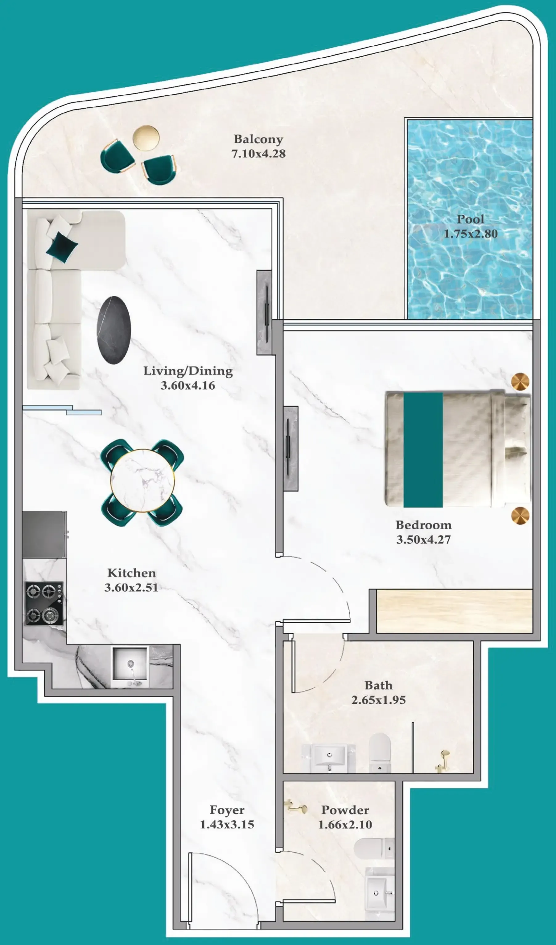 Breez 1 bed floor plan, 764 sqft