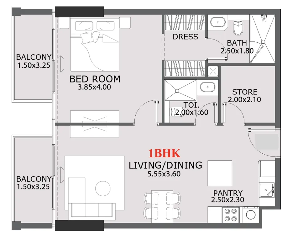 Provenza Residences 1 bed floor plan, 803 sqft