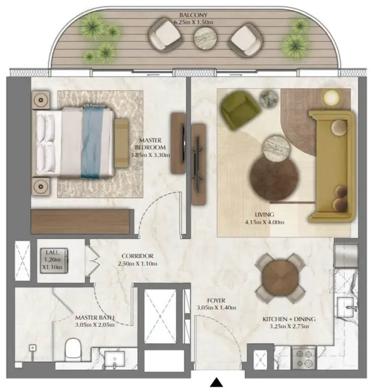 Address Residences Zabeel 1 bed floor plan, 777 sqft