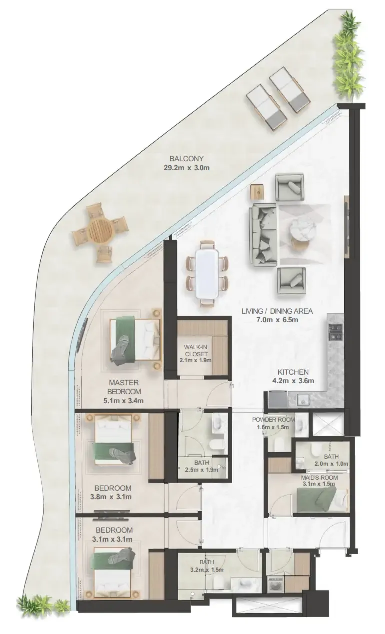 Oystra 3 bed floor plan, 2,429 sqft