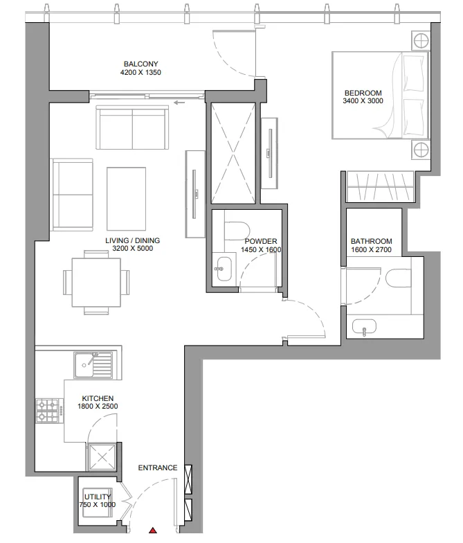 The Element at Sobha One 1 bed floor plan, 754 sqft