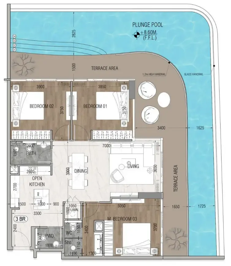 Vue Dorée 3 bed floor plan, 2,268 sqft