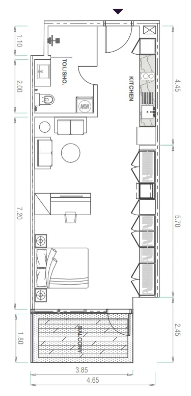 MBL Signature Studio floor plan, 637 sqft